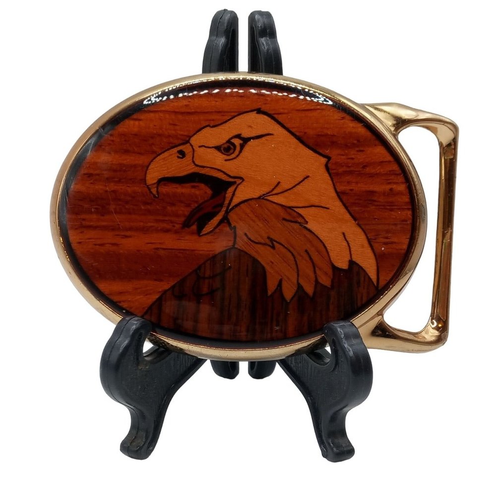 Eagle Belt Buckle Vintage Von West Western Rockabilly Brown Inlaid Design